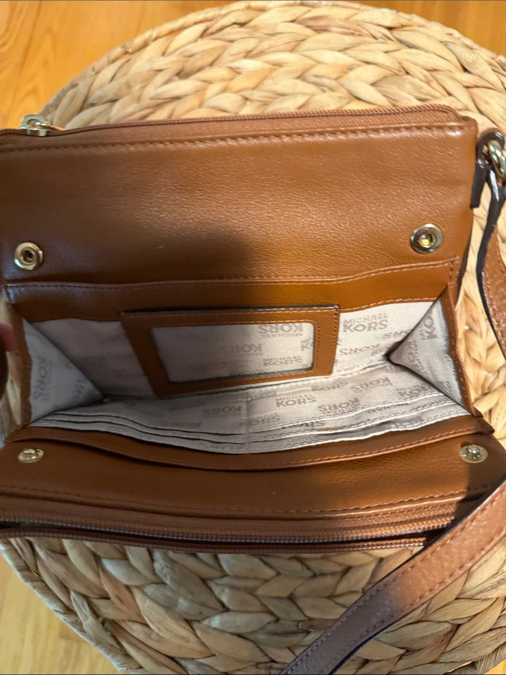 Michael Kors Brown Leather Crossbody Wallet Bag with MK Logo